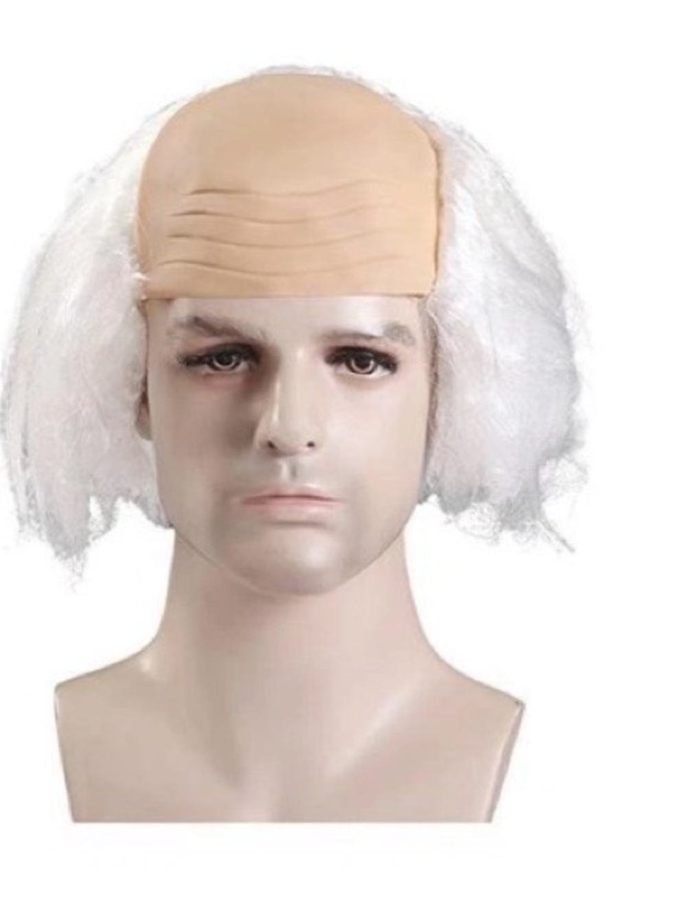NWT Bald Cap w/Silver Hair Wig with White Side Hair cosplay or Halloween